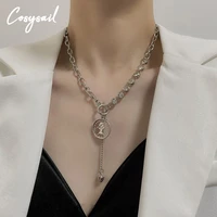 cosysail punk stainless steel thick chain ot buckle necklace portrait with heart pendant necklace party statement jewelry gift
