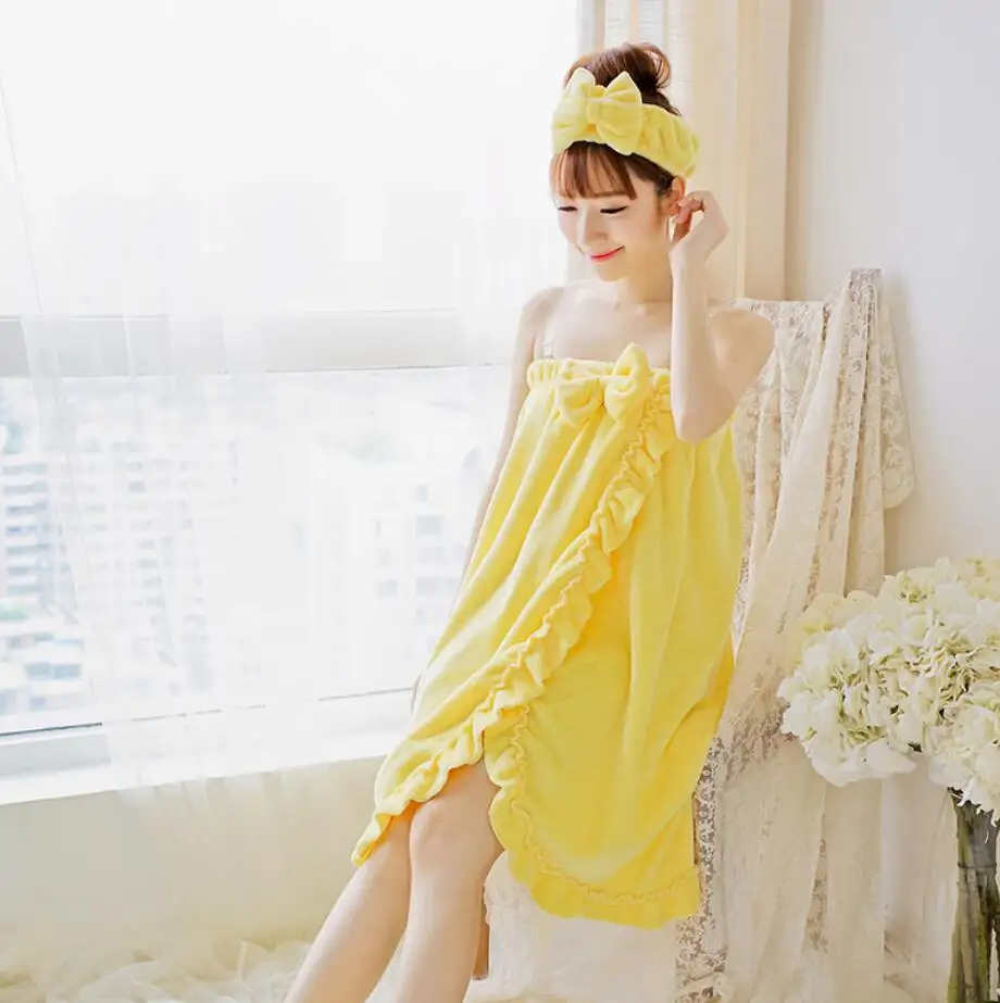 

Flannel Strapless Nightdress Bath Skirt Pajamas Towel with Hair Band Foot Cover 3Pcs Lounge Intimate