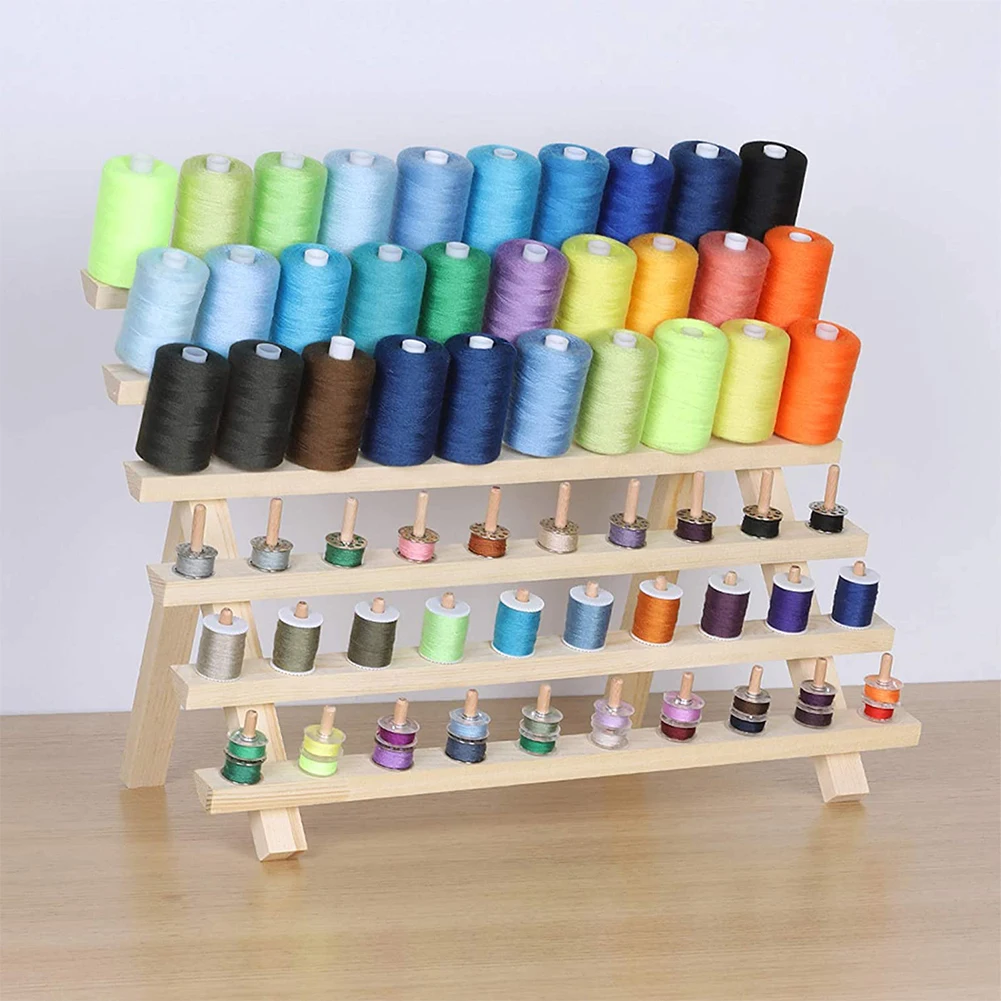

48/60Foldable Wood Spool Thread Stand Rack Organizer Wall Mount Embroidery Machine Storage Holder Sewing Accessories Home