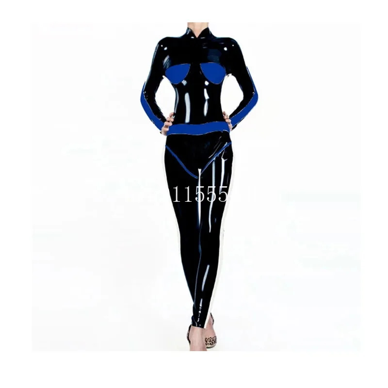 

Латексный костюм кошки, черный с синим боди с задней молнией, размер XXS-XXL для женщин