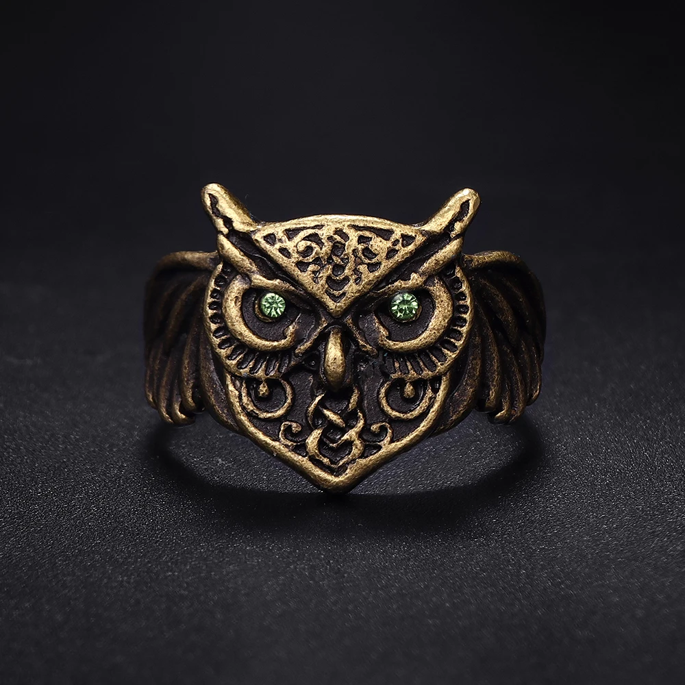 Модное винтажное посеребренное кольцо в форме Совы стиле панк хип-хоп рок с