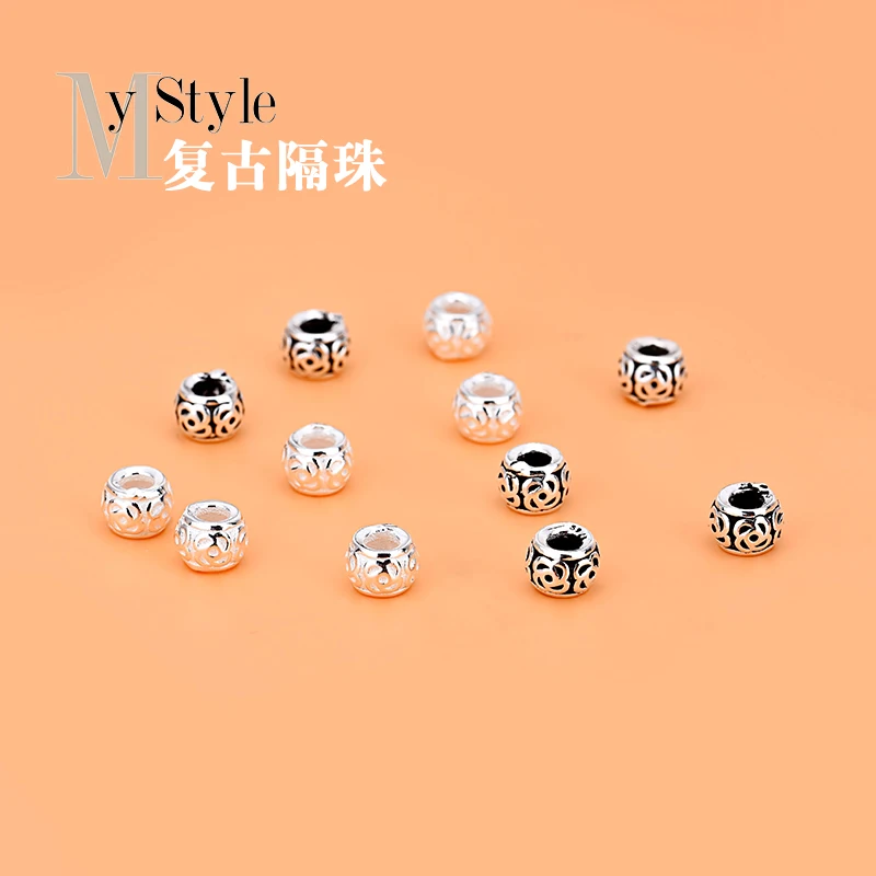 

10PCS Creative handmade beaded material accessories S925 sterling silver flower beads loose beads woven bracelet septum beads