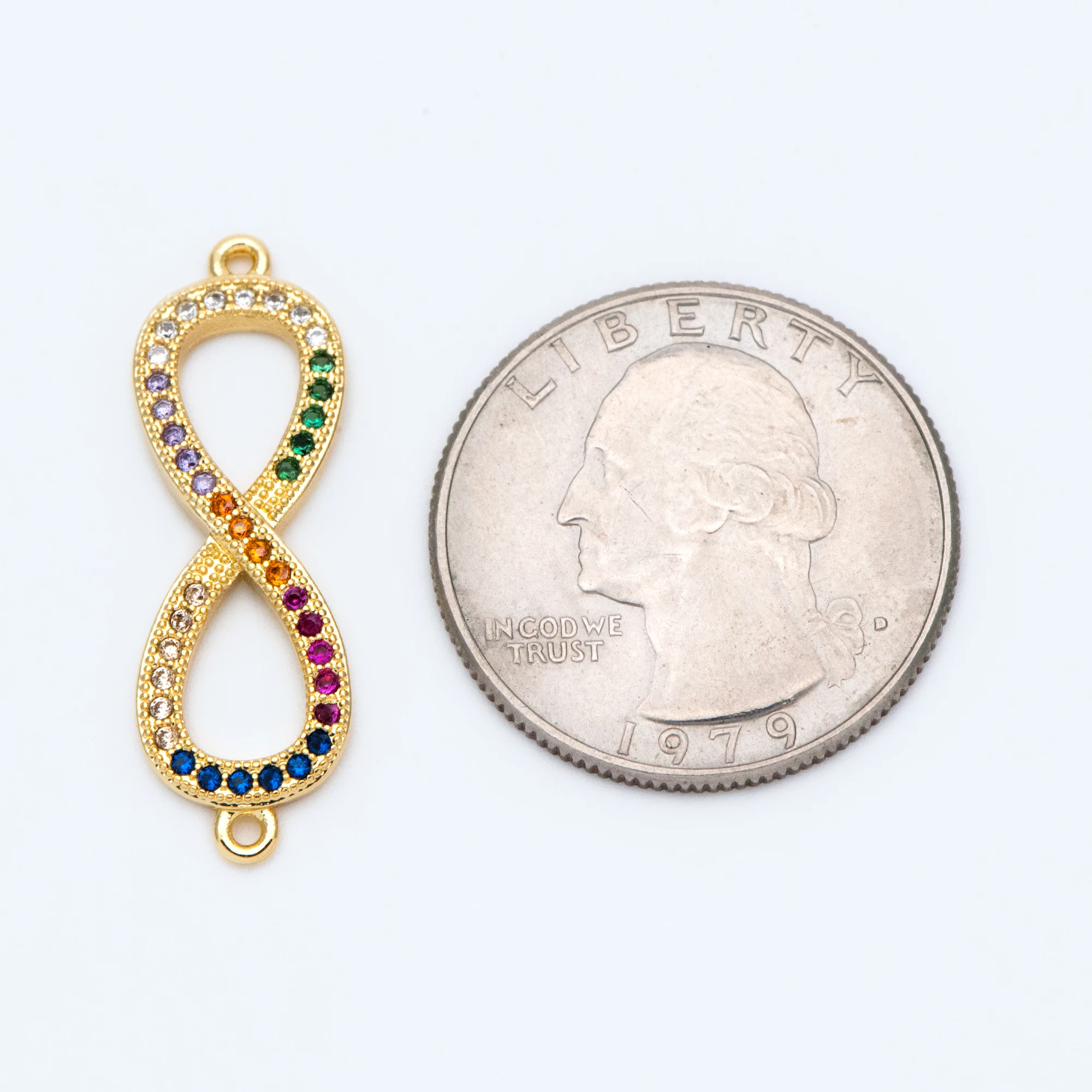 

4pcs Micro Pave Rainbow Cz Figure 8/ Infinity Connectors 30mm, Gold plated Brass Links with 2 Loops, CZ Colorful Charm Pendants