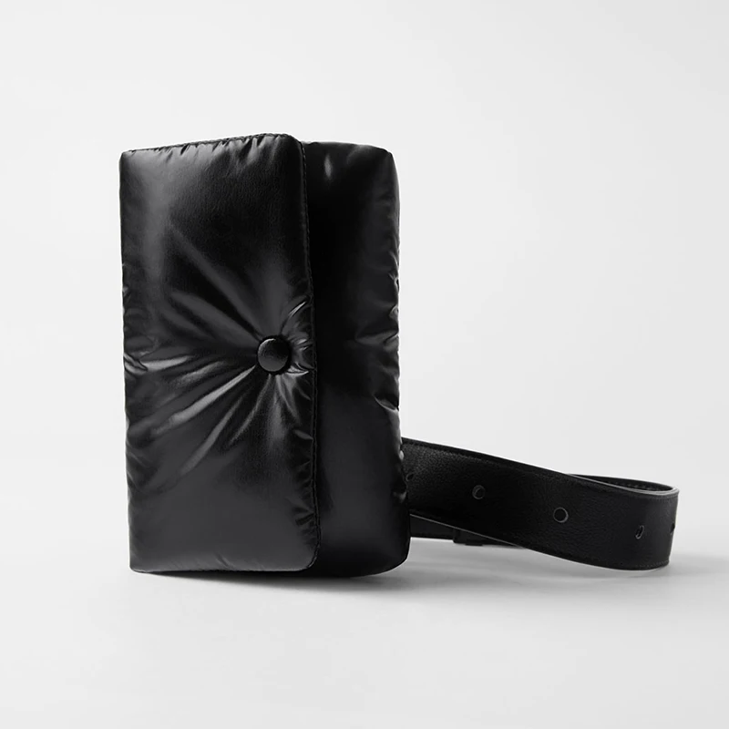 Стеганая поясная сумка черная хлопковая регулируемый нагрудный ремень зимняя