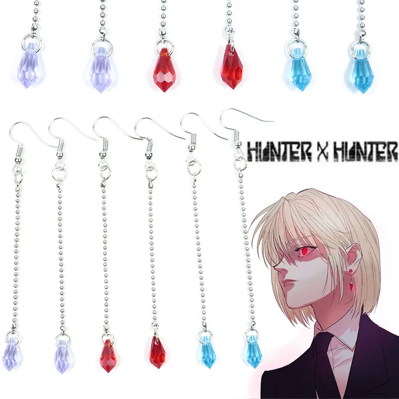 

Anime Jewelry HUNTER×HUNTER Earrings Men Unisex Kurapika Dangle Earring Long Hanging Earing 3 Colors Water Crystal Ear Drops