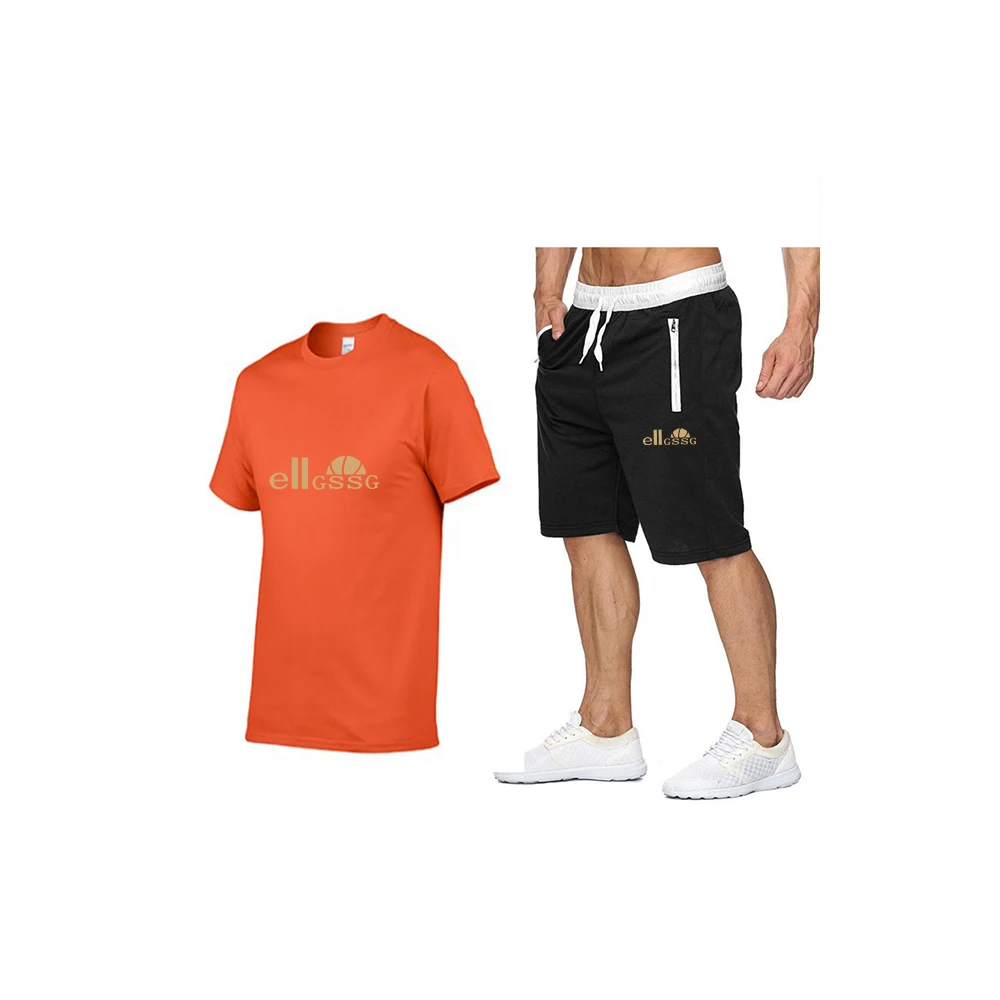 

Summer breathable sports suit short-sleeved shorts two-piece solid color printing casual simple fashion street men's clothing