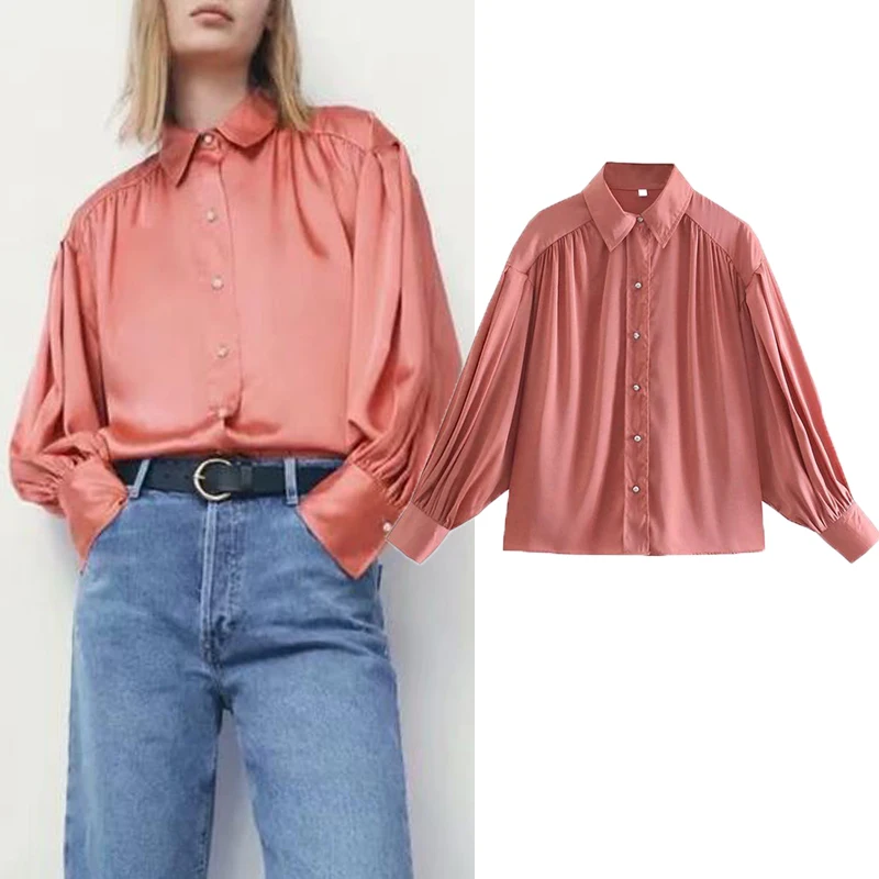 

Женская рубашка с прямыми штанинами Za, модная Простая рубашка розового цвета для молодежи и офиса, Повседневная шикарная Осенняя рубашка, ...