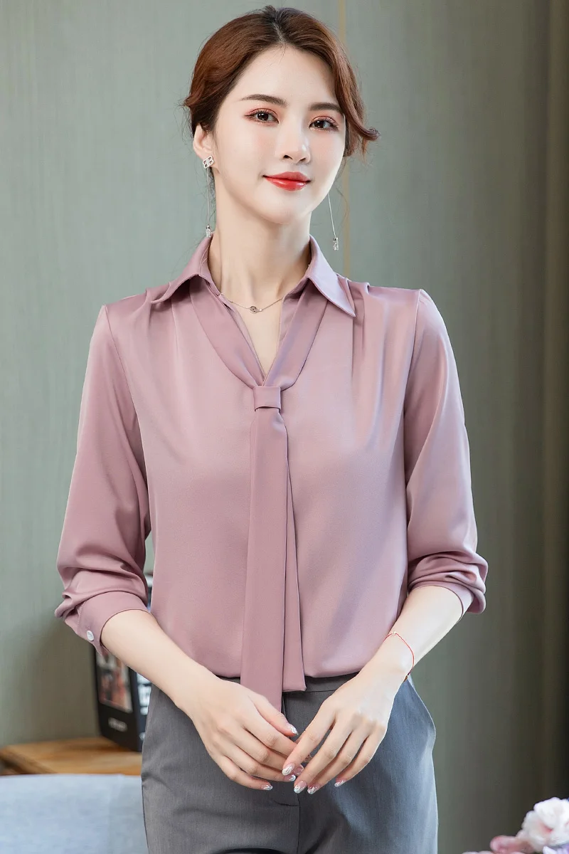 

Korean Fashion Silk Women Blouses Office Lady Shirt and Blouse Satin Womens Tops and Blouses Plus Size XXXL Women Tops