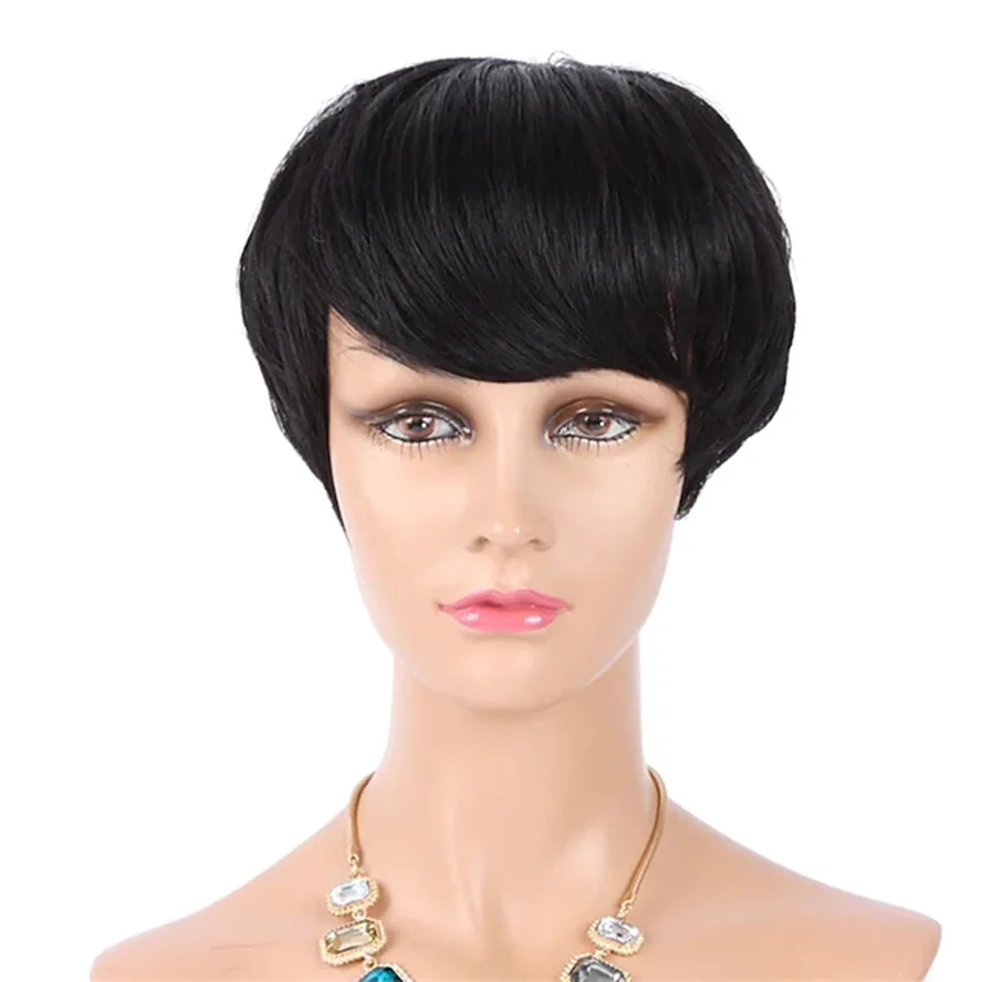 

Women's Real Human Hair Wig Short Straight Machine Made Natural Straight Pixie Cut hair Wig for Women