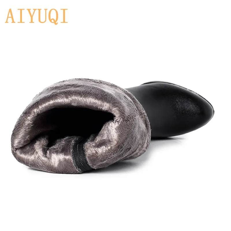 black fluff AIYUQI; Новинка года; зимние женские сапоги до бедра из натуральной кожи; женские сапоги на высоком каблуке; женские Сапоги выше колена - Цвет: black fluff