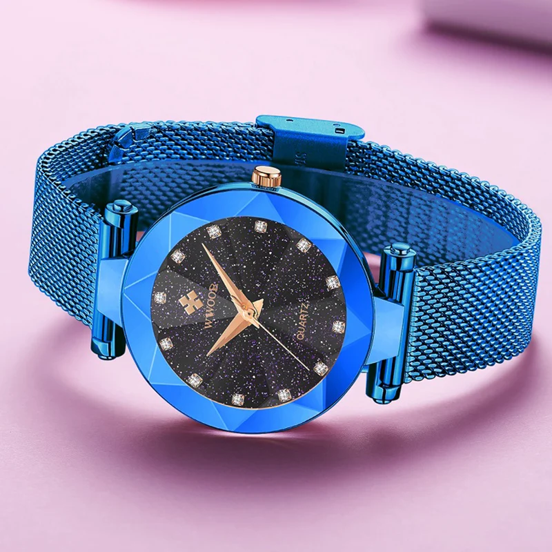 

WWOOR 2021 New Watch Women Watches Creative Starry Sky Diamond Ladies Bracelet Watches Female Waterproof Clock Relogio Feminino