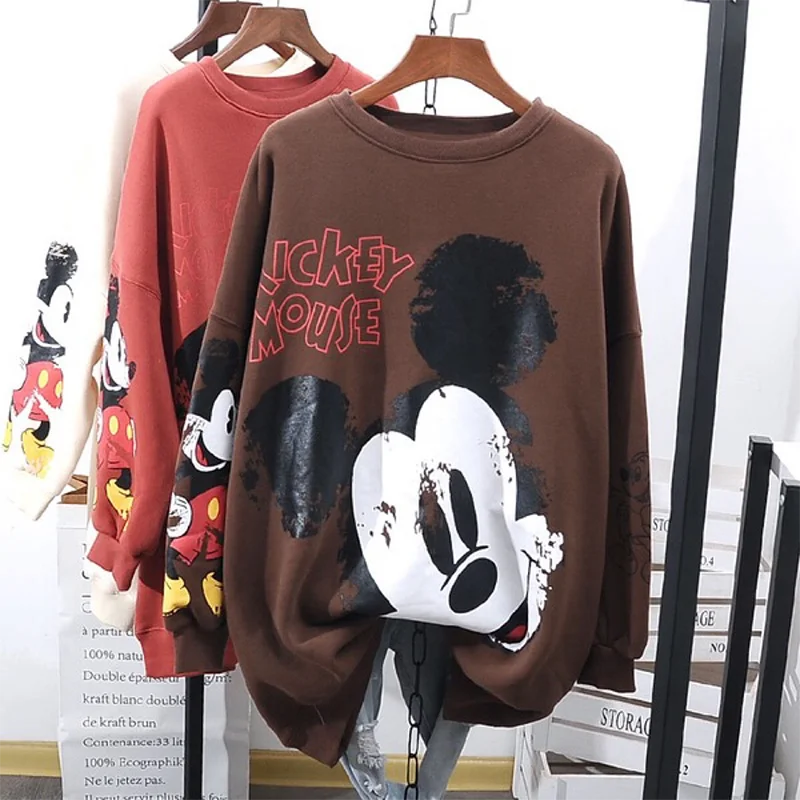 

New Disney Mickey Mouse Girl Loose Hoodies Cartoon Printing Women's Thin Sweatshirt Plus Size Female Pullovers Coat Wild Jacket