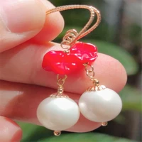 elegant natural red jade pearl earrings 18k ping buckle halloween christmas gift carnival lucky classic jewelry ear stud