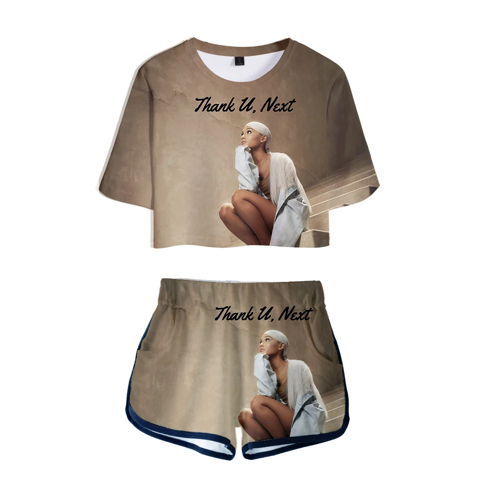 

Two Piece Set Short Pants Ariana Grande T shirt 3D Women Sets lovely Dew navel Tops and Short Pants Can be sold in one piece