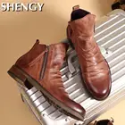 Ботинки мужские на молнии, классические, деловая Уличная обувь, водонепроницаемые, повседневные, большие размеры