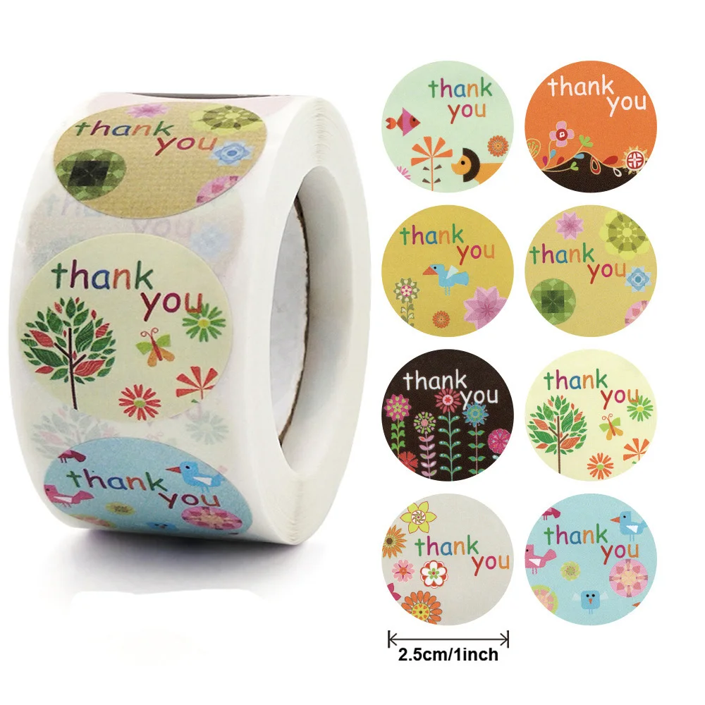 

50-500pcs Floral Thank You Stickers Round Self-adhesive Stickers Labels For Business Gift Packing Mailing Envelope Seals