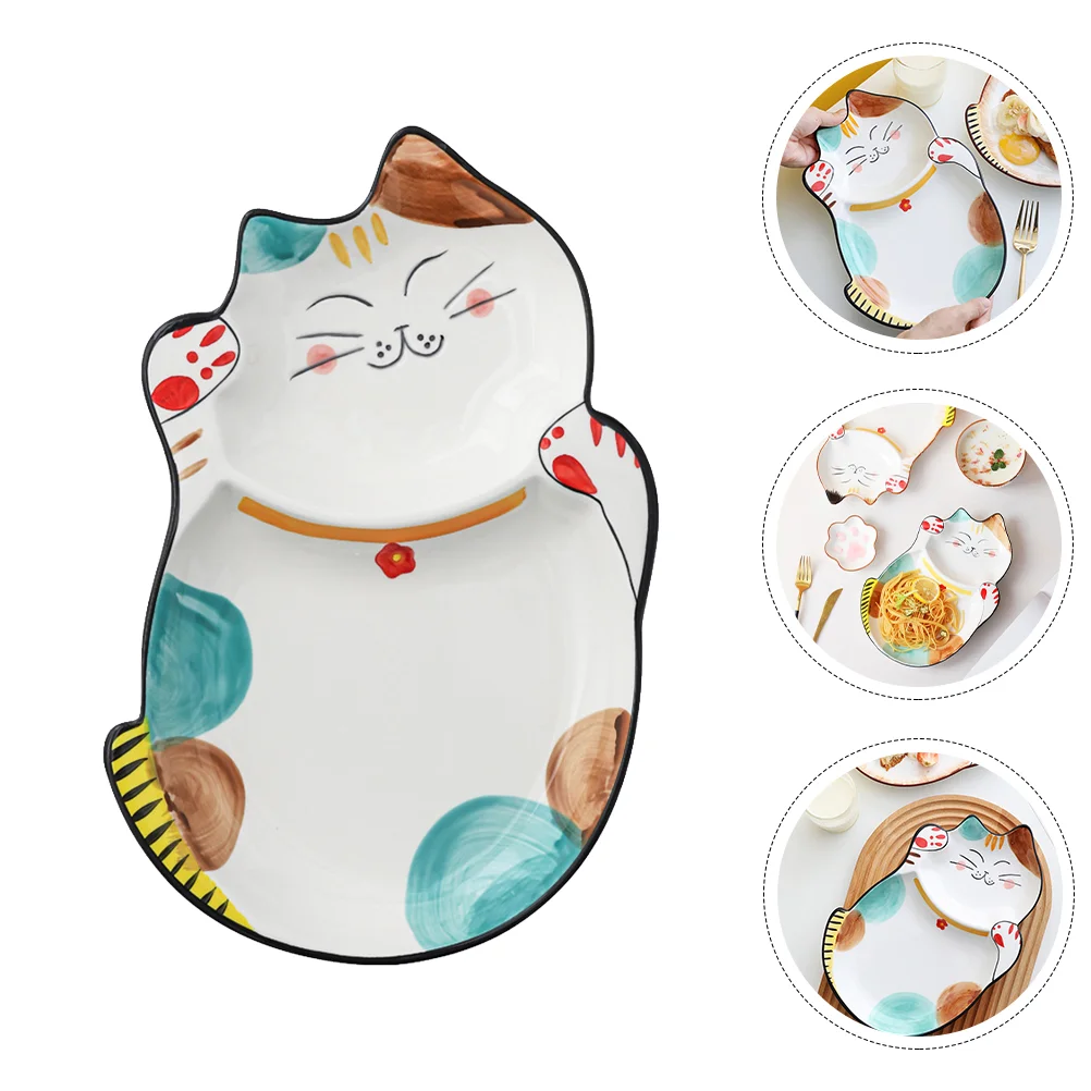 

1pc Ceramic Breakfast Plate Home Dinner Divided Plate Cartoon Food Plate