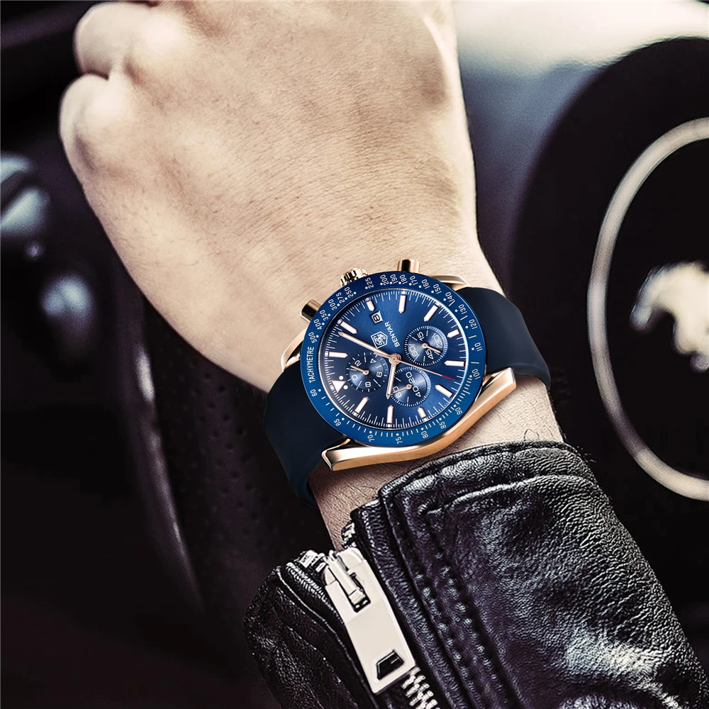 BENYAR Top Brand Men Watch Luxury Waterproof Chronograph Silicone Strap Quartz Wristwatch Military Men Clock Watches for Men