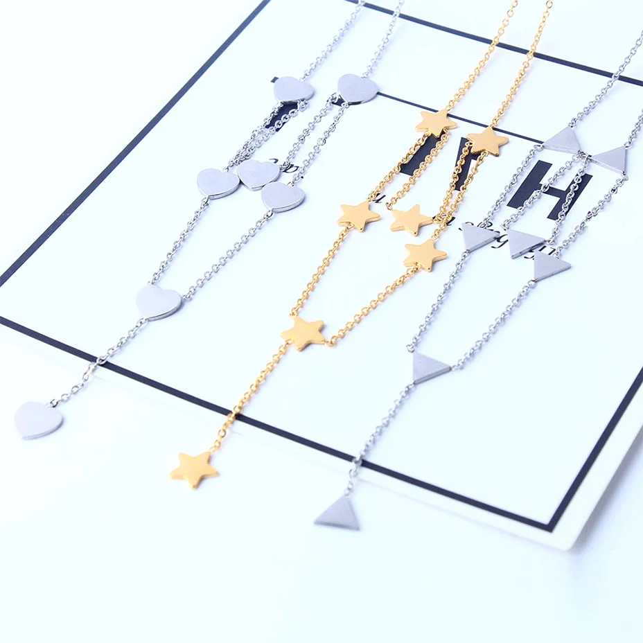 Женское длинное колье чокер из нержавеющей стали с кулоном в форме сердца и