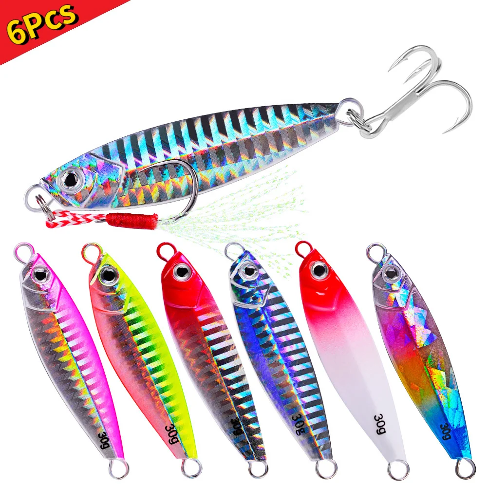 

6Pcs Set Jigging Fishing Lure Metal jig fish bait Spinner Spoon Lures Jigs Trout bass Baits Pesca whopper plopper jerkbait