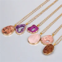 fashion natural quartzs druzy stone pendant necklace gold color chain irregular charm necklace healing jewelry for women friend