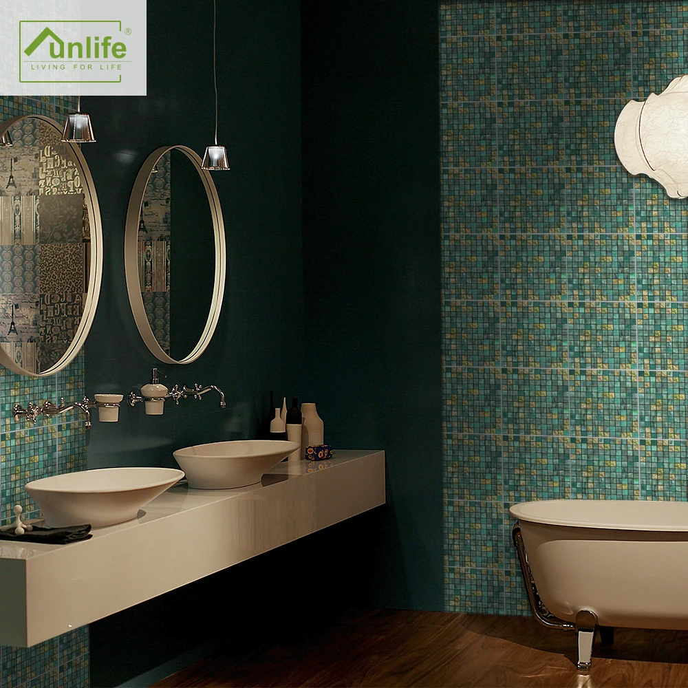 

Funlife® Green Metallic Mosaic Tile sticker Peel & Stick Easy to Clean Wall Bathroom Wall sticker Oil Proof Kitchen Backsplash
