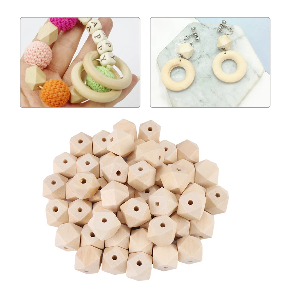 

20mm 50pcs DIY Unfinished Geometric Polyhedron Faceted Unfinished Round Wooden Beads For DIY Jewelry Accessories