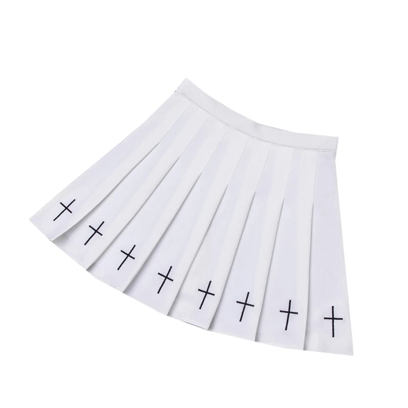 

Женская плиссированная мини-юбка с высокой талией и вышивкой крестиком