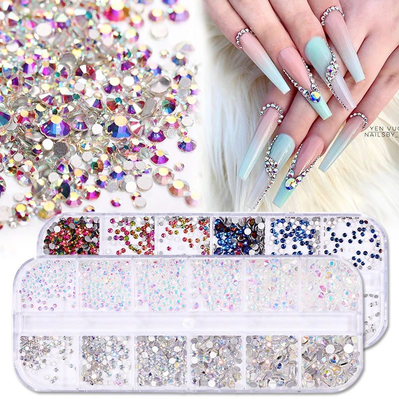1 коробка стразы для дизайна ногтей цветные блестящие круглые золотые розовые