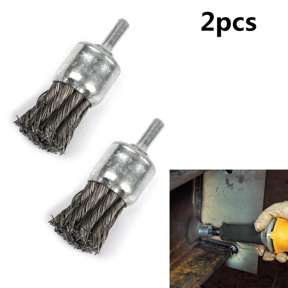 

2pcs 6*25mm Steel Wire Knot End Brush Stainless Steel Handle Grinder For Small-area Applications Such As Pipe Cleaning