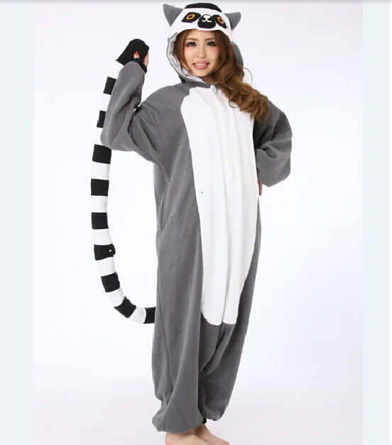 Kigurumi Lemur длинный хвост обезьяна взрослых Onesie унисекс пижамы Хэллоуин костюмы для рождественской вечеринки