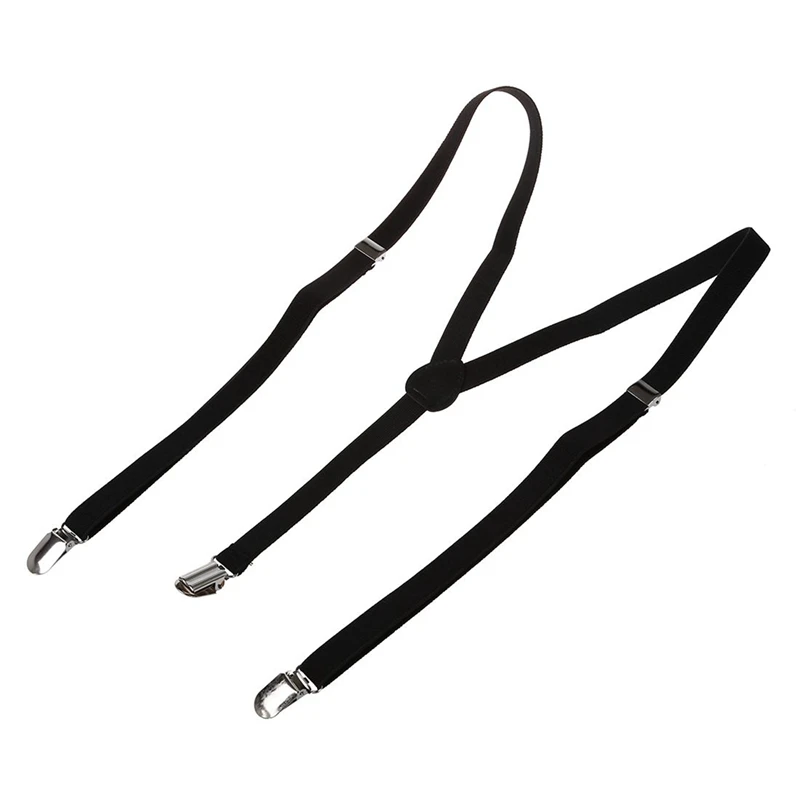 

2 Pcs Adult Adjustable Metal Clamp Elastic Suspenders Braces Black & White