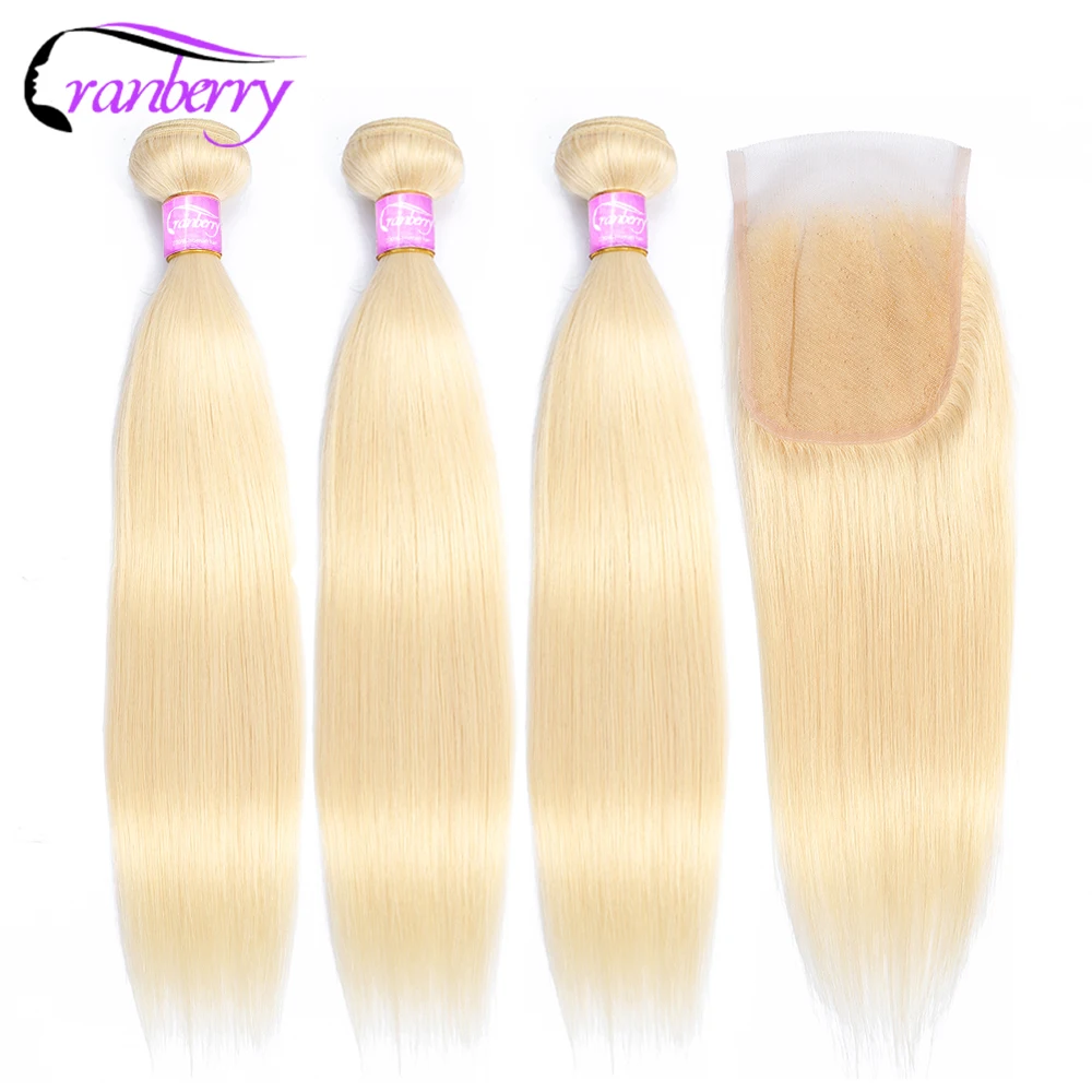 Клюквенный 613 пряди с закрытием Волосы Remy перуанский прямые волосы застежкой