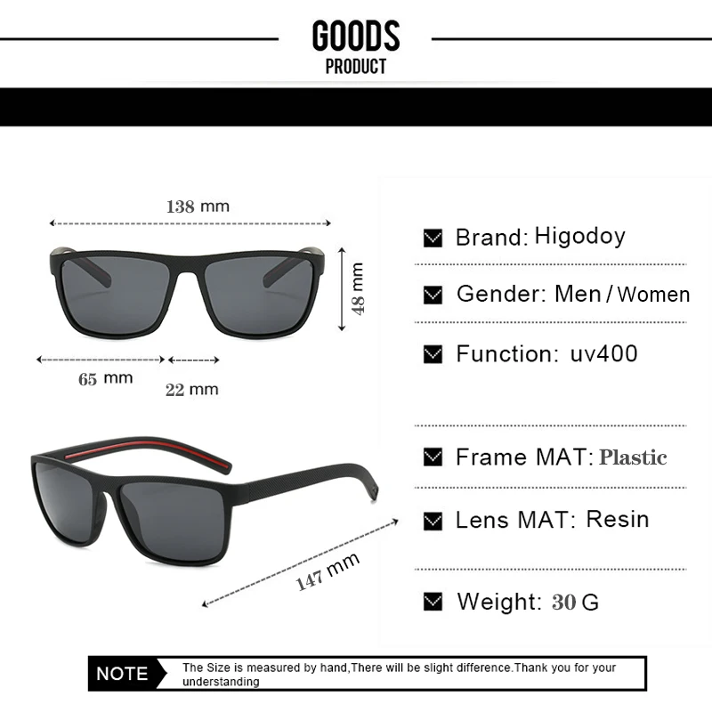 

Higodoy Vintage Sports Style Polarized Sunglasses Men Black Driving Square Sunglass Shades for Women Luxury Brand Sun Glasses