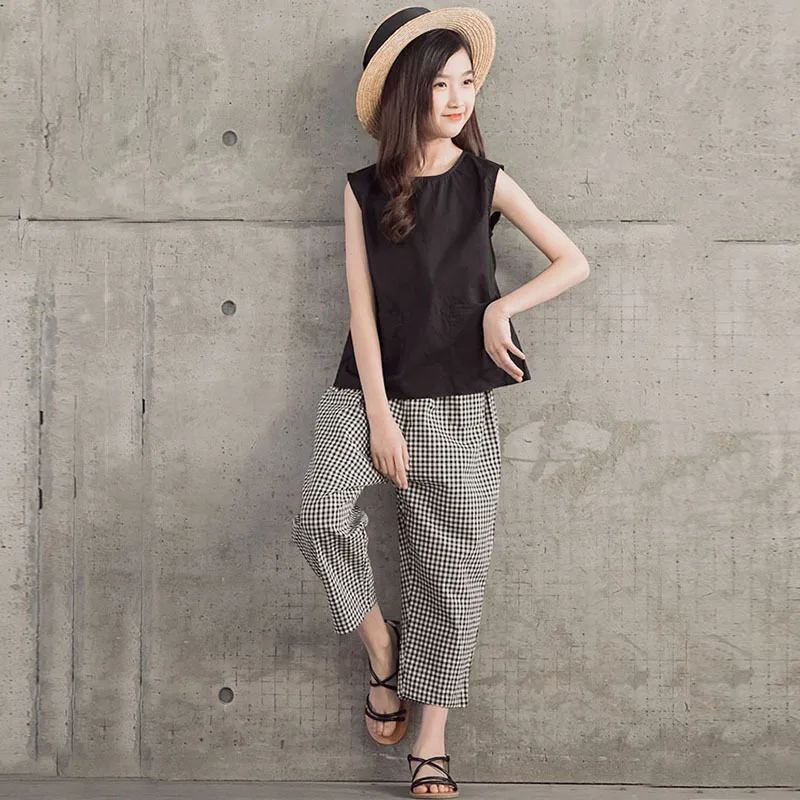 

Топ без рукавов и штаны для девочек, на возраст от 5 до 18 лет, 2021, комплект из 2 предметов