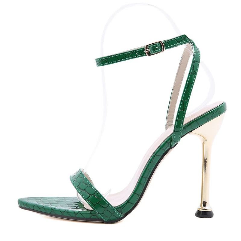 

GSQHY 2021 New Ankle Strap Green Women's High Heels 11CM Sandals Pointed Toe Female Party Shoes Sandalias de mujer women shoes