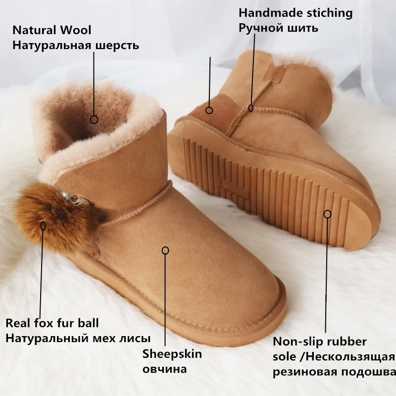 G & Zaco Роскошные брендовые ботинки из овечьей кожи с меховым помпоном на плоской