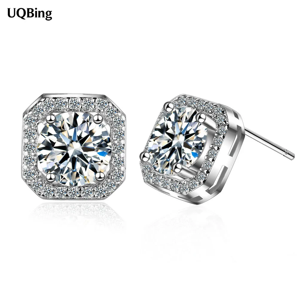 

Geometric 925 Standard Silver CZ Zircon Square Wedding Stud Earrings for Women Lady Fashion Jewelry Pendientes