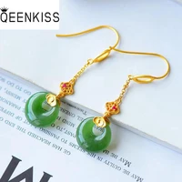 qeenkiss eg5100 fine jewelry wholesale fashion woman girl bride birthday wedding gift retro round jade 24kt gold drop earrings