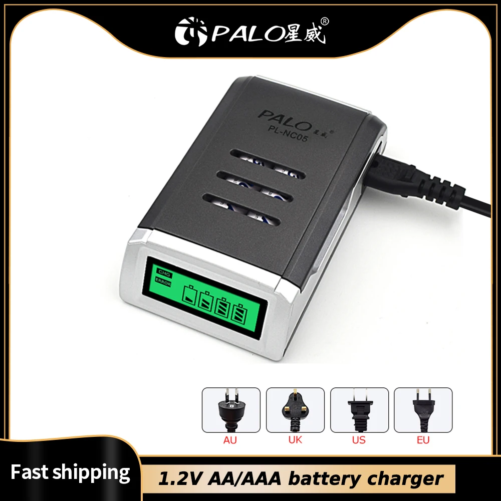 

PALO 4 Slots LCD 1.2V AA AAA Battery Charger for NiCD NiMH Rechargeable 1.2 Volts 2A/3A Batteria Smart Intelligent
