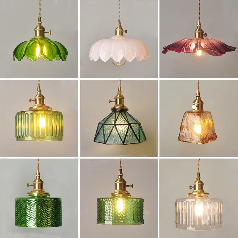 Luces colgantes de cristal minimalistas japonesas con Base de latón E27, lámpara colgante nórdica de cocina, Luminaria de decoración de isla