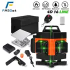 Лазерный уровень FASGet, 16-линейный 4D мощный зеленый свет, дистанционное управление, Горизонтальная и вертикальная самовыравнивающаяся система, настенное крепление, рамка