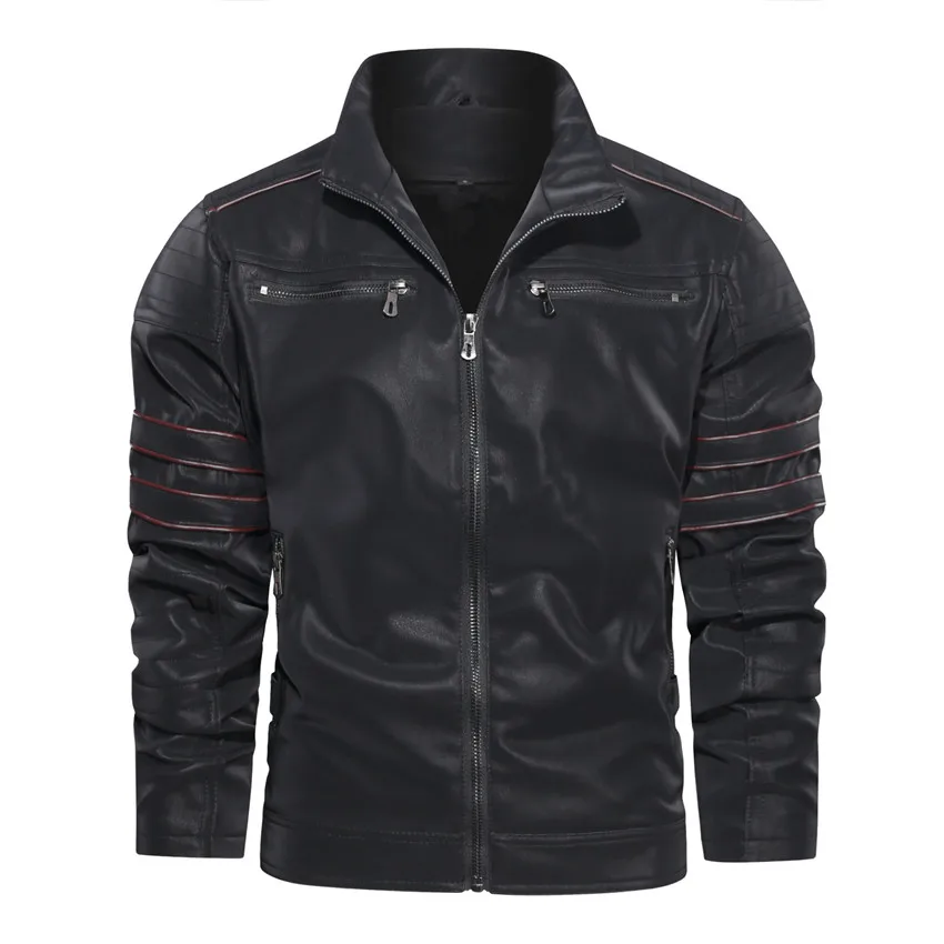 Новая мужская кожаная куртка теплая флисовая верхняя одежда на молнии ветровка