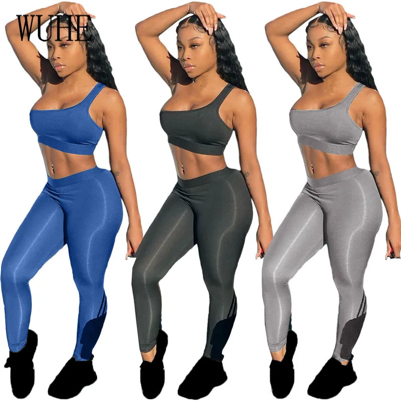 

KEXU Summer Women Two Piece Set Skew Collar Sleeveless One Shoulder Crop Tops and Pencil Pants Casual Joggers Sports Outfits