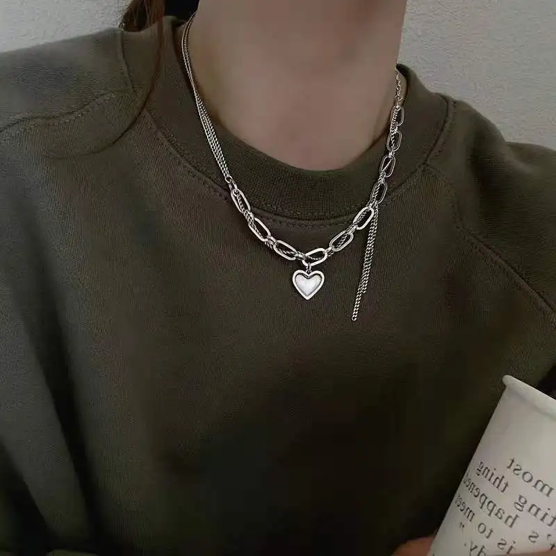 

Titanium Steel Necklace for Men Women Love Pendant Couple Necklace Hip Hop Double-Layer Hollow Tassel Clavicle Chain Jewelry
