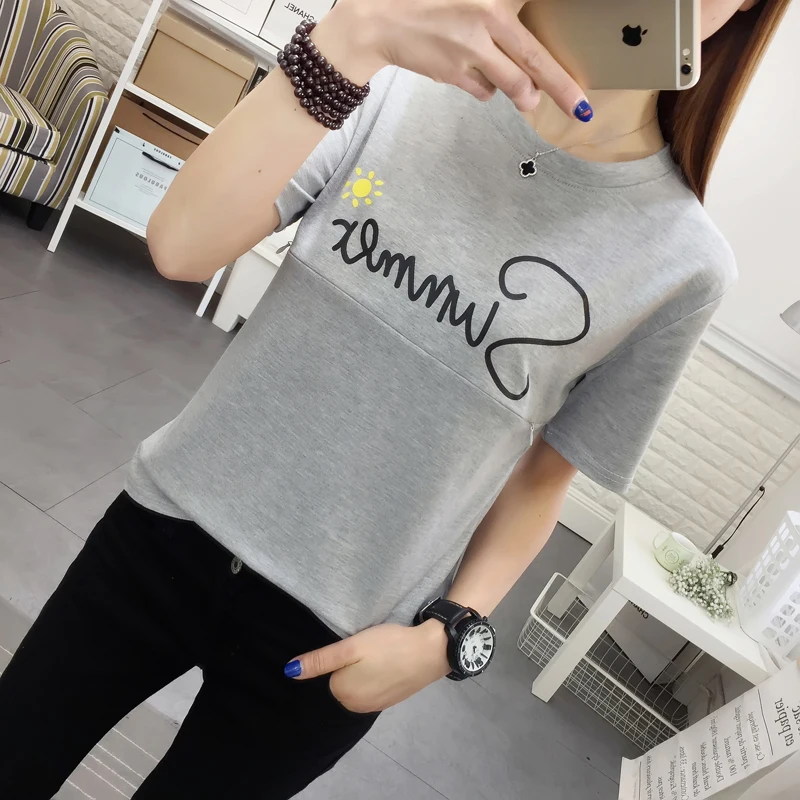 1506 Grey 9008# милые хлопковые топы для беременных, Летние повседневные футболки для грудного вскармливания, Одежда для беременных женщин, футболки для беременных - Цвет: 1506 Grey