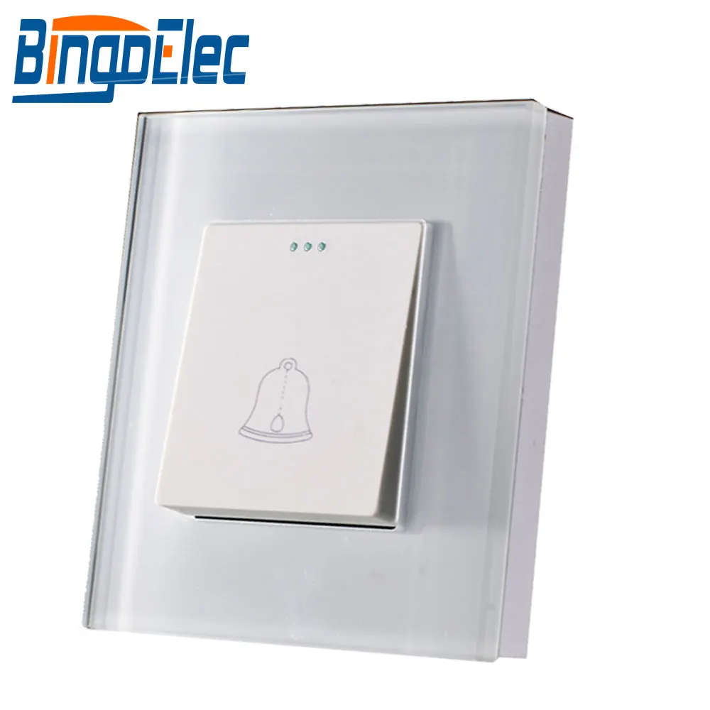 Bingoelec EU/UK Standard CE Certification White Crystal Glass Doorbell Switch Push Button Bell Switch Wall Switch Glass Frame