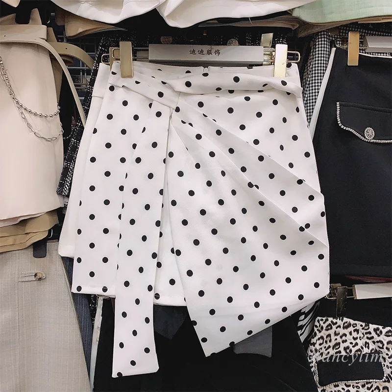 

Package Hip Dot Mini Skirt for Women 2021 Spring Summer New Korean Style Irregular Cross High Waist A- Line Skirts Jupe Femme