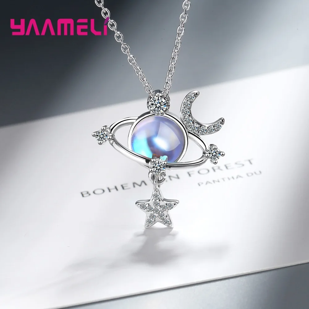 

Delicate Authentic 925 Sterling Silver Clavicle Chain For Women Girl Classic Star Moon Planet Pendant Jewelry Girlfriend Gift