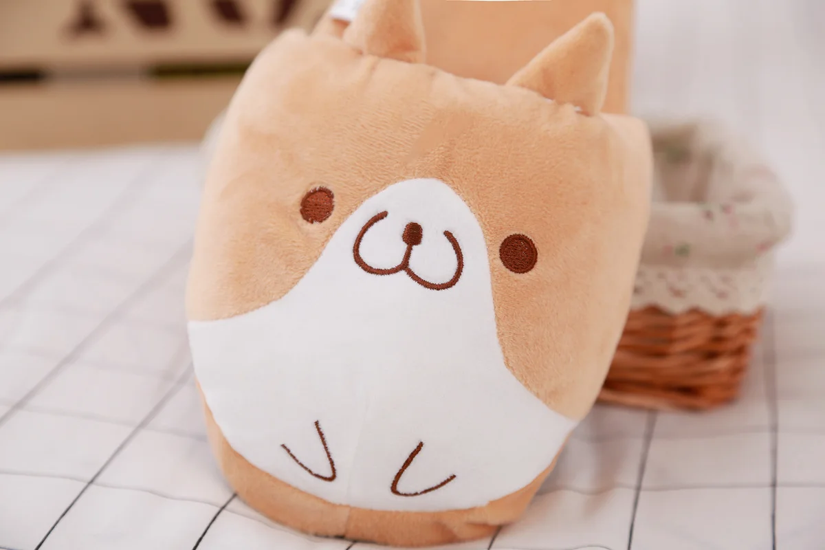 Lovely Corgi Shoes Heeled Cartoon Animals Dog Slippers Plush Indoor Floor Shoes Anti-slip Girls Ladies Friend Gift